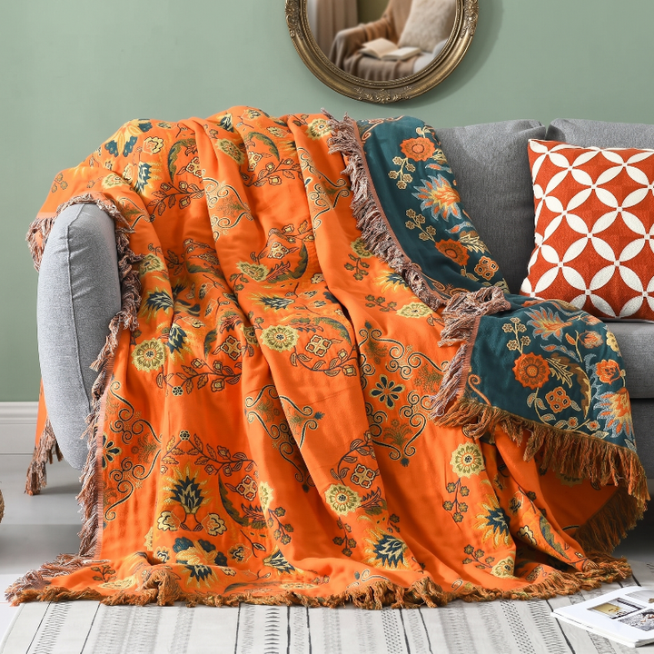 Marigold Reversible Cotton Throw Blanket