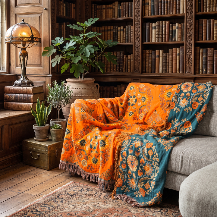Marigold Reversible Cotton Throw Blanket