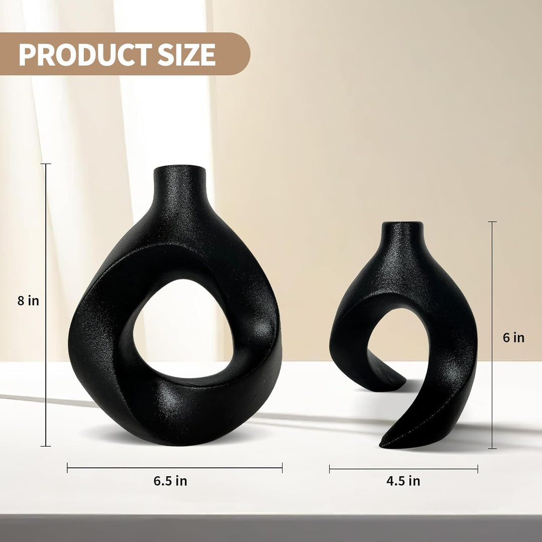 Set di 2 vasi in ceramica nera