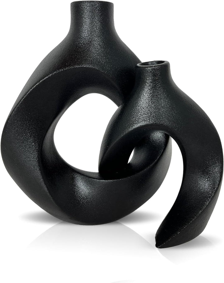 Set di 2 vasi in ceramica nera