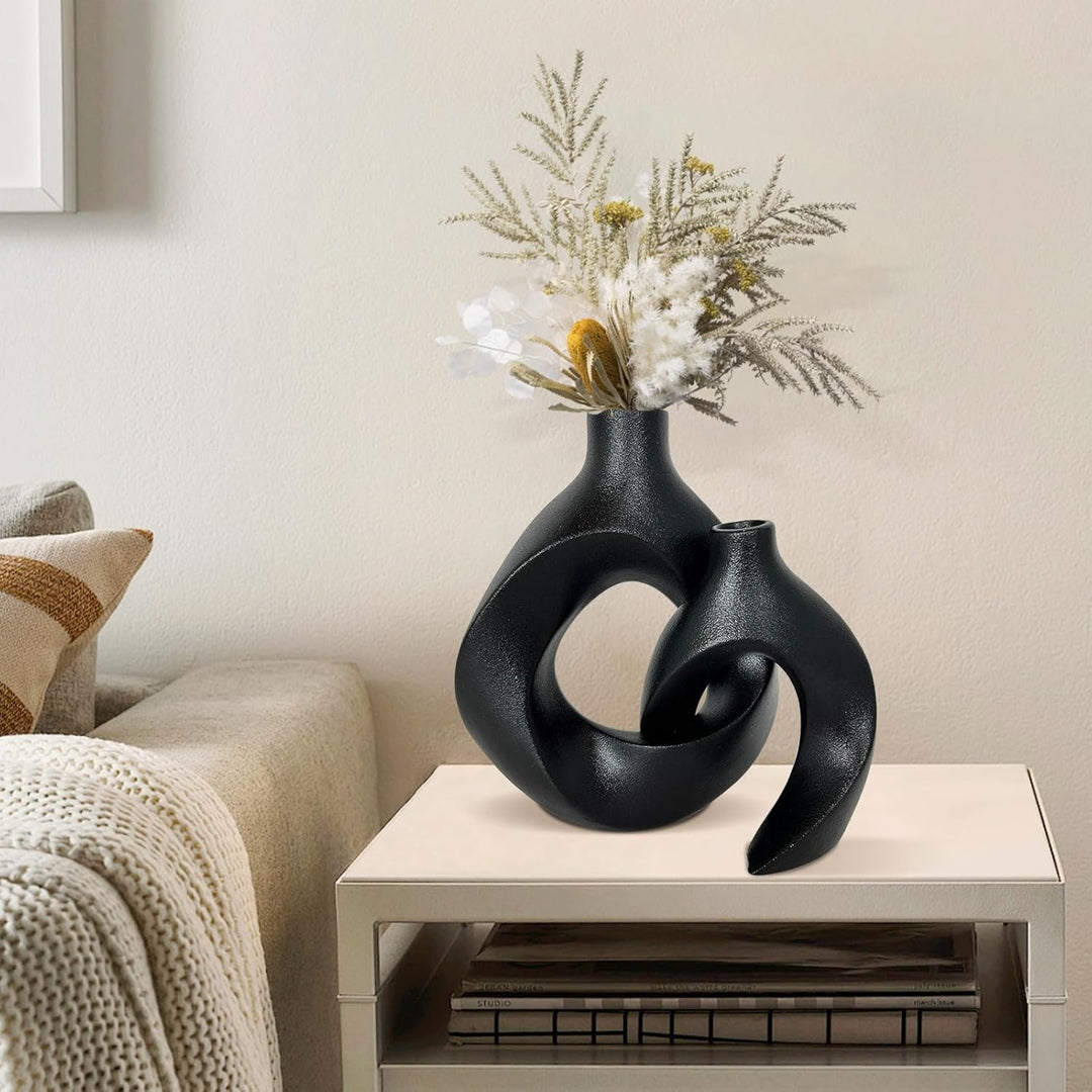 Set di 2 vasi in ceramica nera