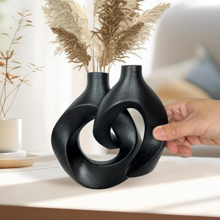 Set di 2 vasi in ceramica nera