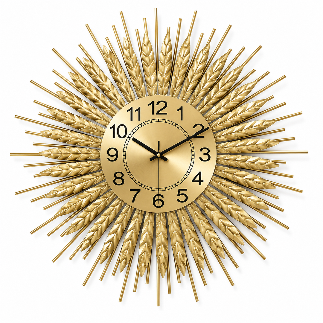Horloge Murale Soleil – Design Doré Raffiné