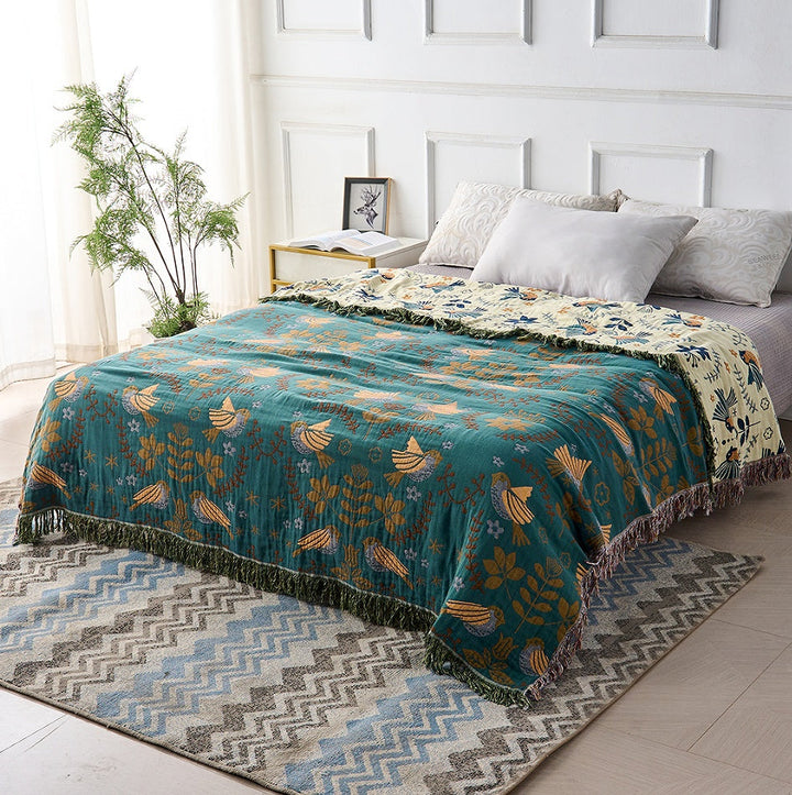 Reversible Scandinavian Bird Blanket | 100% Cotton Blanket