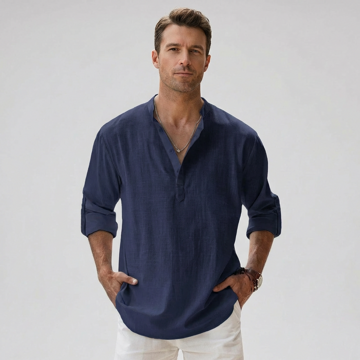 Louis | Chemise Henley en mélange de lin respirant pour homme