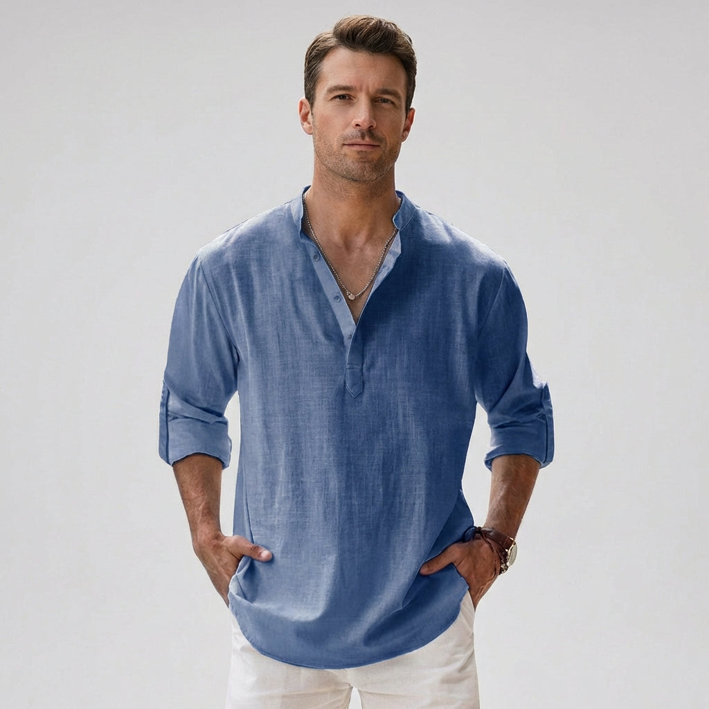 Louis | Chemise Henley en mélange de lin respirant pour homme