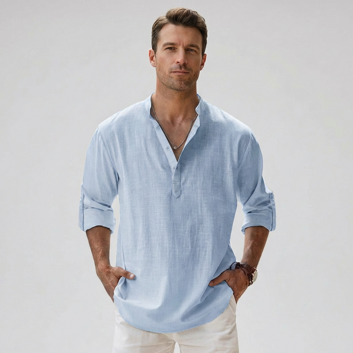 Louis | Chemise Henley en mélange de lin respirant pour homme