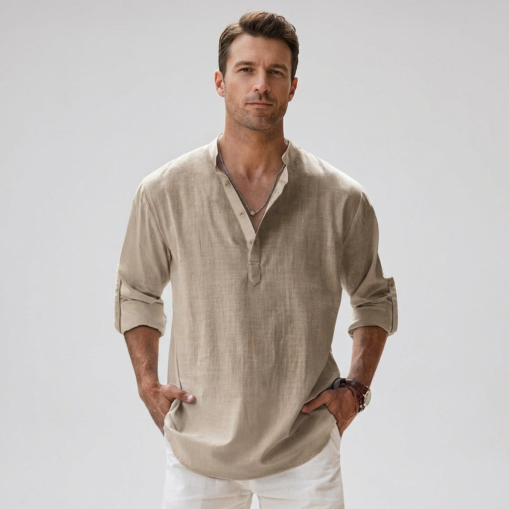 Louis | Chemise Henley en mélange de lin respirant pour homme