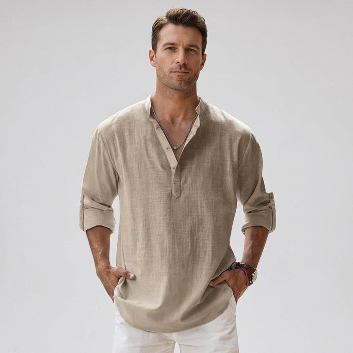 Louis | Chemise Henley en mélange de lin respirant pour homme
