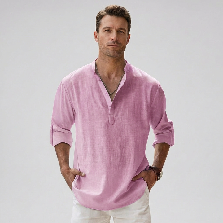 Louis | Chemise Henley en mélange de lin respirant pour homme