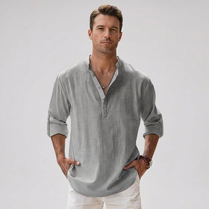 Louis | Chemise Henley en mélange de lin respirant pour homme