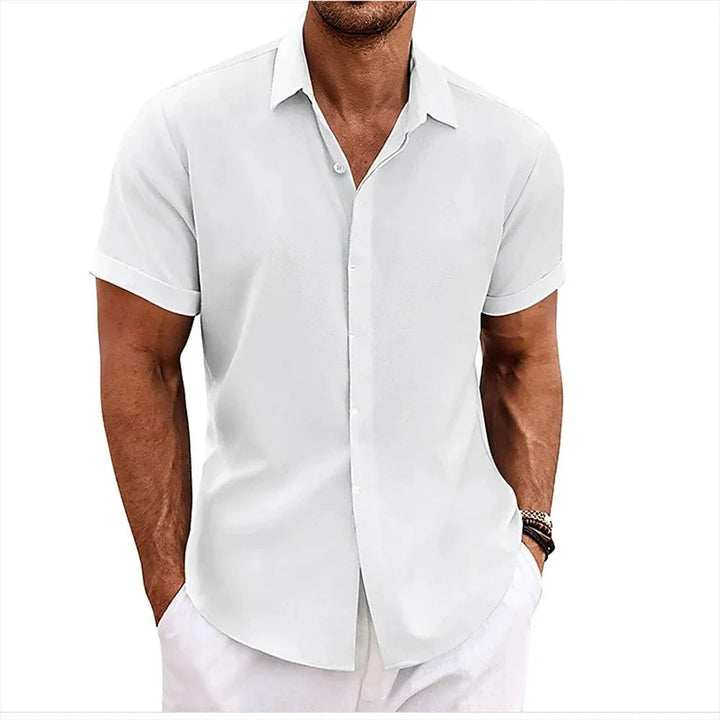 Chemise à manches courtes en coton et lin respirants pour homme