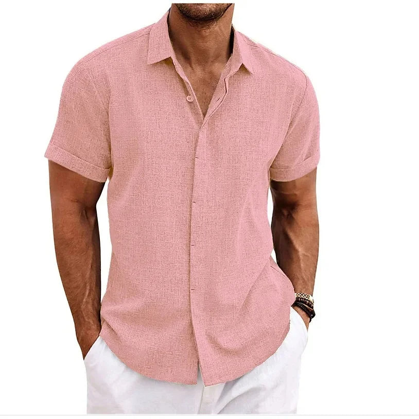 Chemise à manches courtes en coton et lin respirants pour homme
