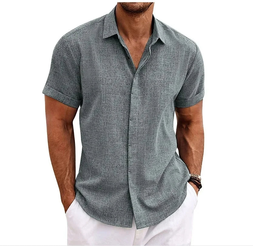 Chemise à manches courtes en coton et lin respirants pour homme