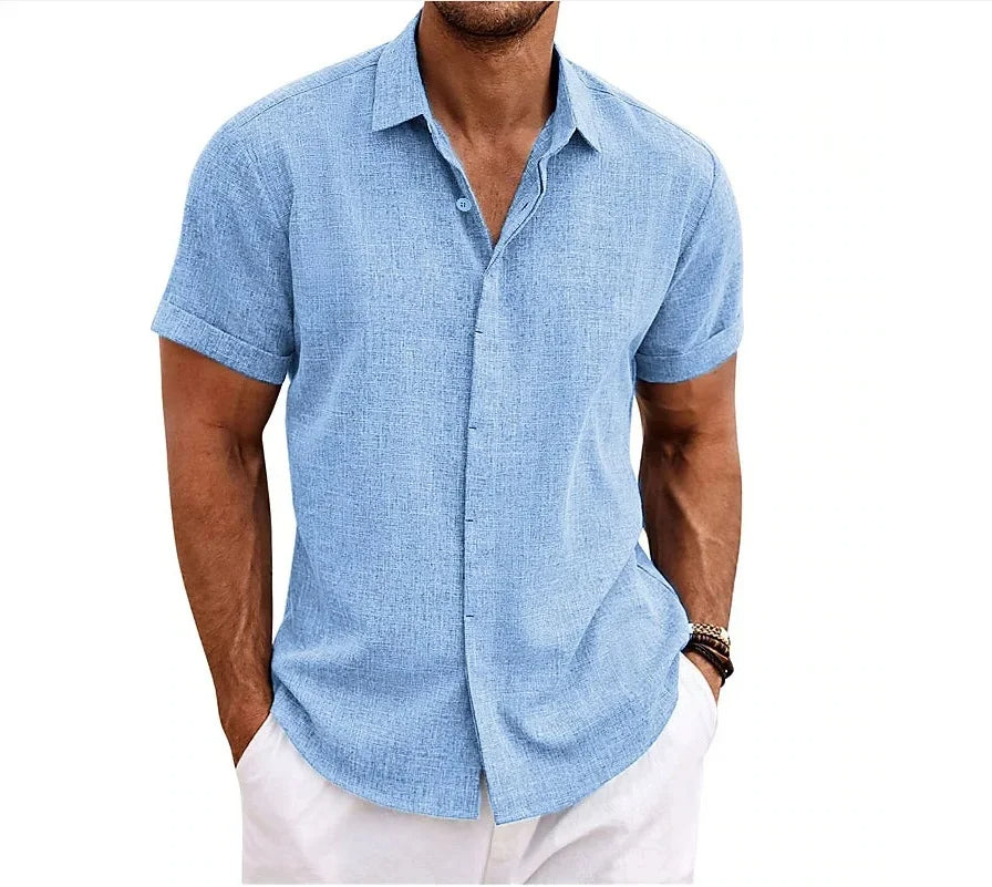 Chemise à manches courtes en coton et lin respirants pour homme