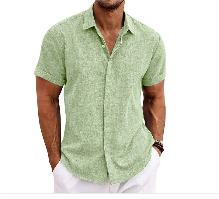 Chemise à manches courtes en coton et lin respirants pour homme