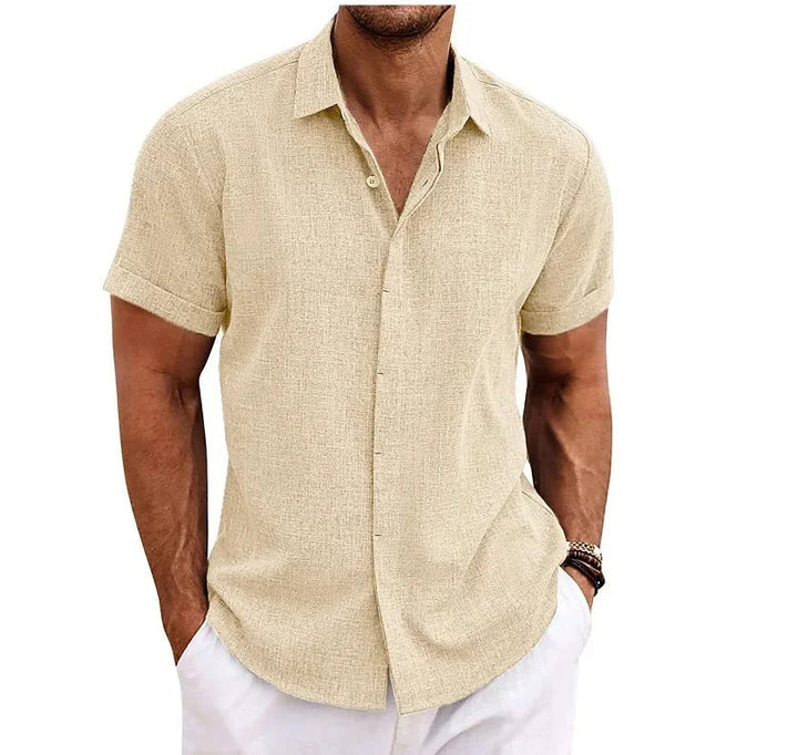 Chemise à manches courtes en coton et lin respirants pour homme