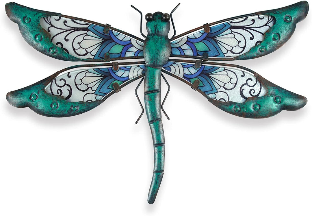 Decorazione da parete in metallo verde a forma di libellula