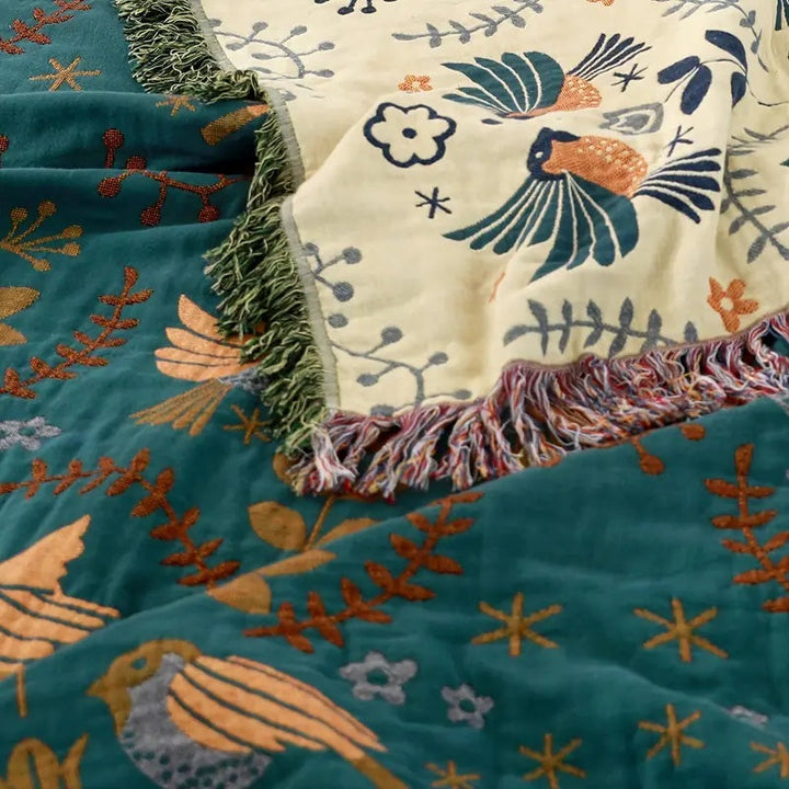 Reversible Scandinavian Bird Blanket | 100% Cotton Blanket
