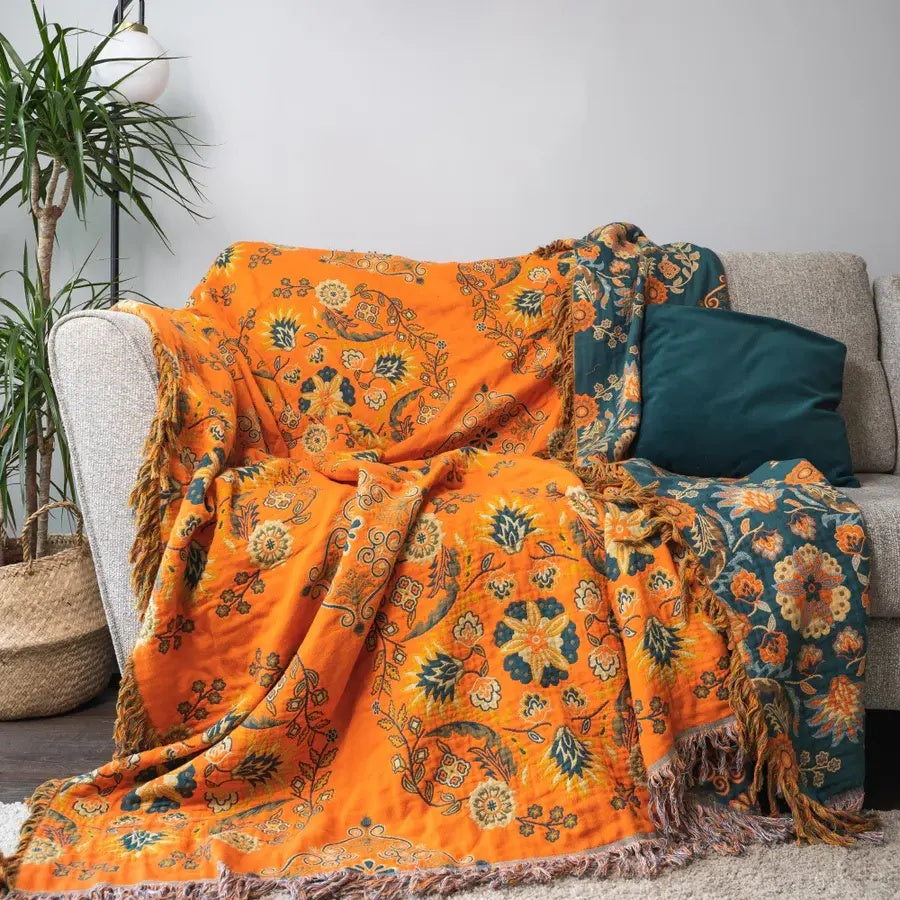 Marigold Reversible Cotton Throw Blanket