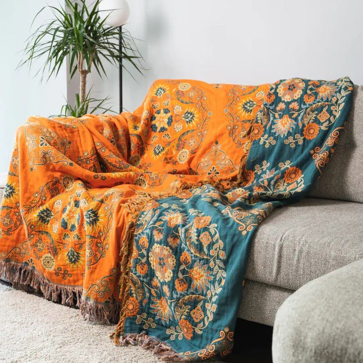 Marigold Reversible Cotton Throw Blanket