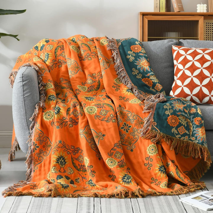 Marigold Reversible Cotton Throw Blanket
