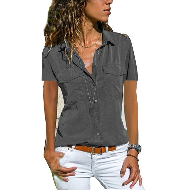 Chemise boutonnée coupe décontractée avec poches poitrine pour femme